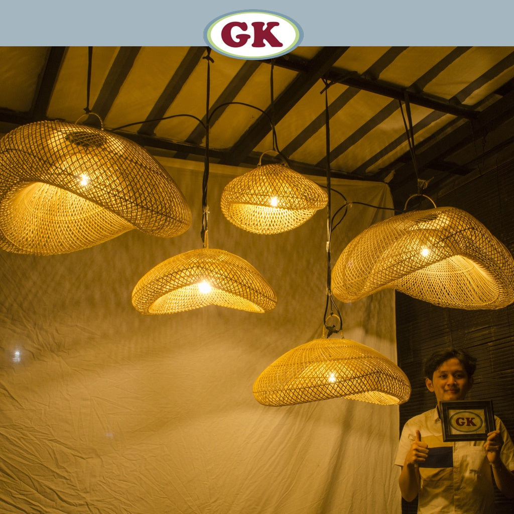 Kap Lampu Rotan BASIC 48 D40 - Handcrafted Rattan Lampshade Perfect Interior Decor For Cafe, Resto, or Home.