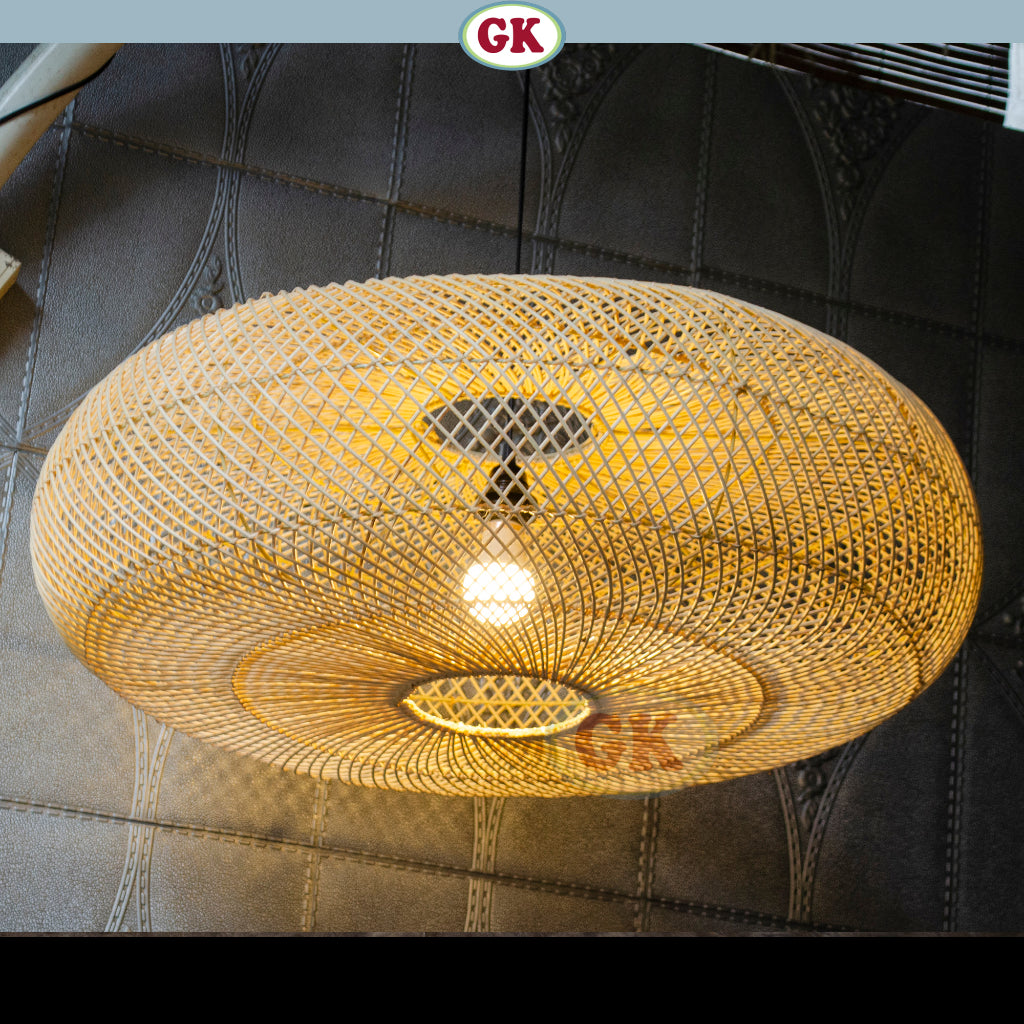 Kap Lampu Gantung Rotan DONUT 03 D80 - Japandi Style Handwoven Rattan Pendant Lampshade for Minimalist Tropical Decor in Home, Caf, Resto, Hotel or Villa.