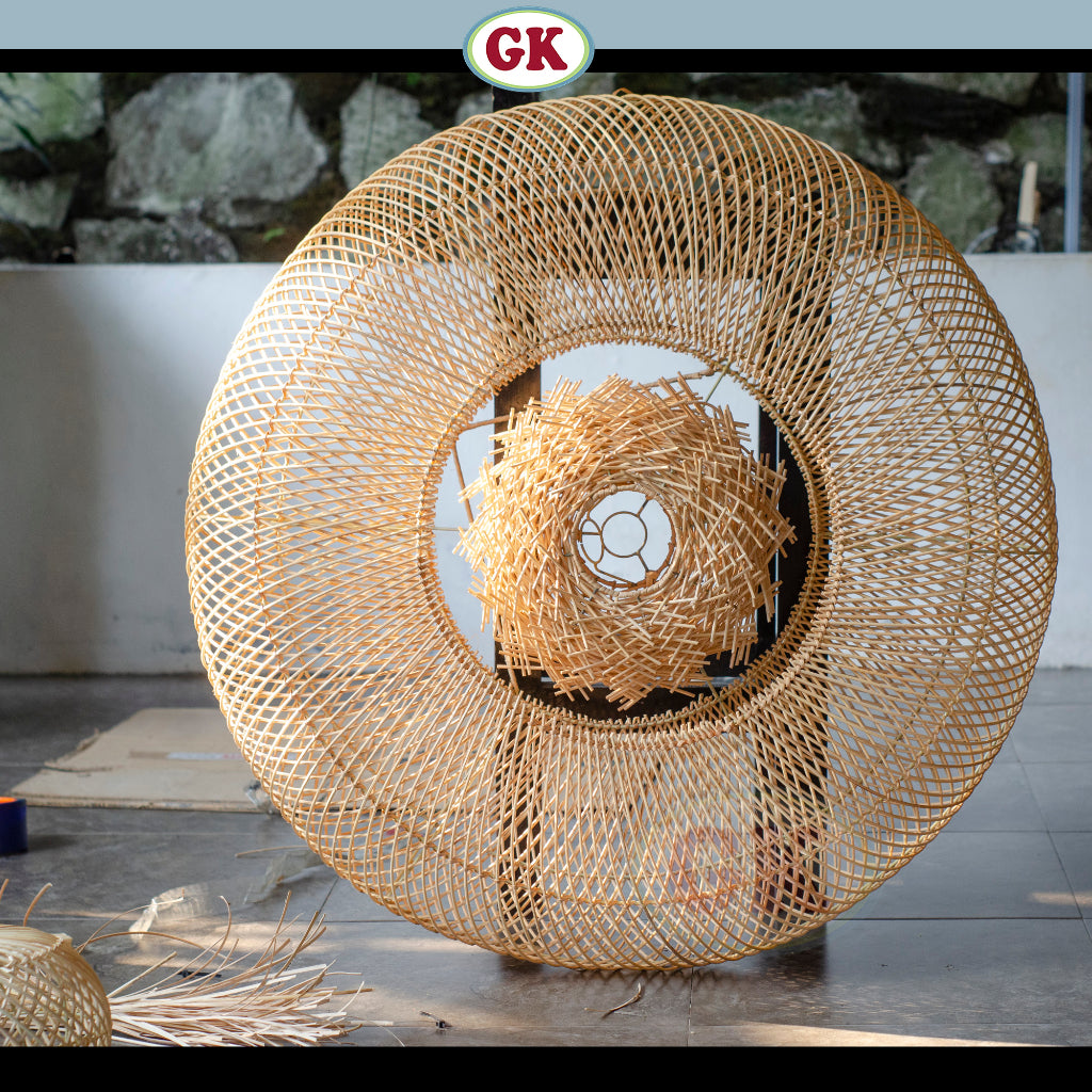 Kap Lampu Gantung Rotan DONUT 01 D85 - Japandi Style Handwoven Rattan Pendant Lampshade for Minimalist Tropical Decor in Home, Café, Resto, Hotel or Villa.