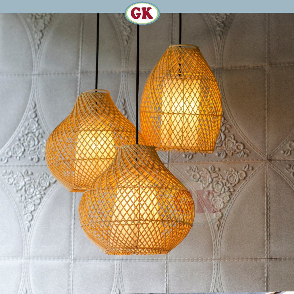 [Bundling] Kap Lampu Gantung Rotan LENTERA 03 - Handcrafted Rattan Lampshade Perfect Interior Decor for Cafe, Resto, Hotel or Home D25 D30