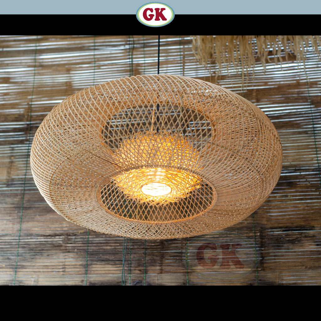 Kap Lampu Gantung Rotan DONUT 01 D85 - Japandi Style Handwoven Rattan Pendant Lampshade for Minimalist Tropical Decor in Home, Café, Resto, Hotel or Villa.