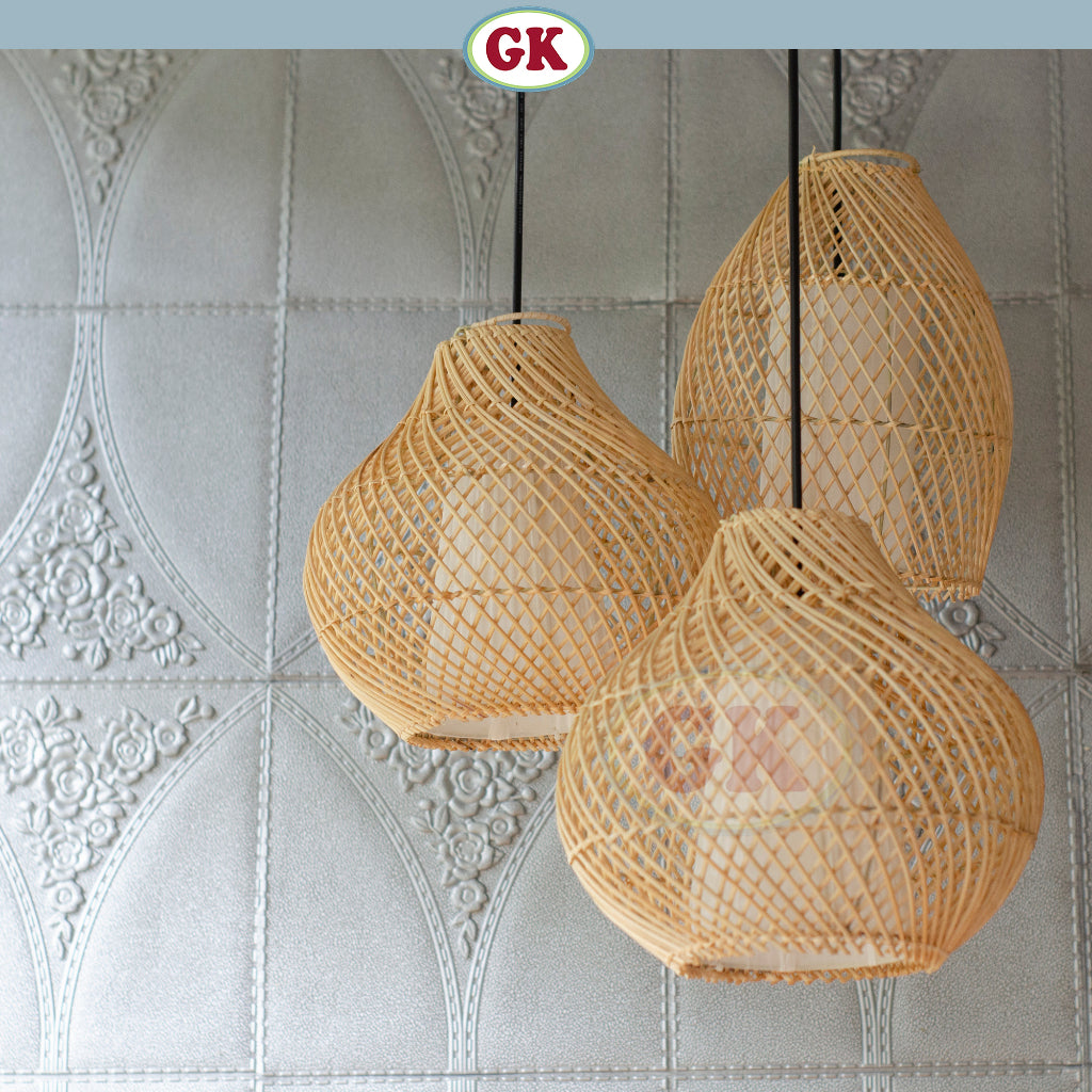 [Bundling] Kap Lampu Gantung Rotan LENTERA 03 - Handcrafted Rattan Lampshade Perfect Interior Decor for Cafe, Resto, Hotel or Home D25 D30