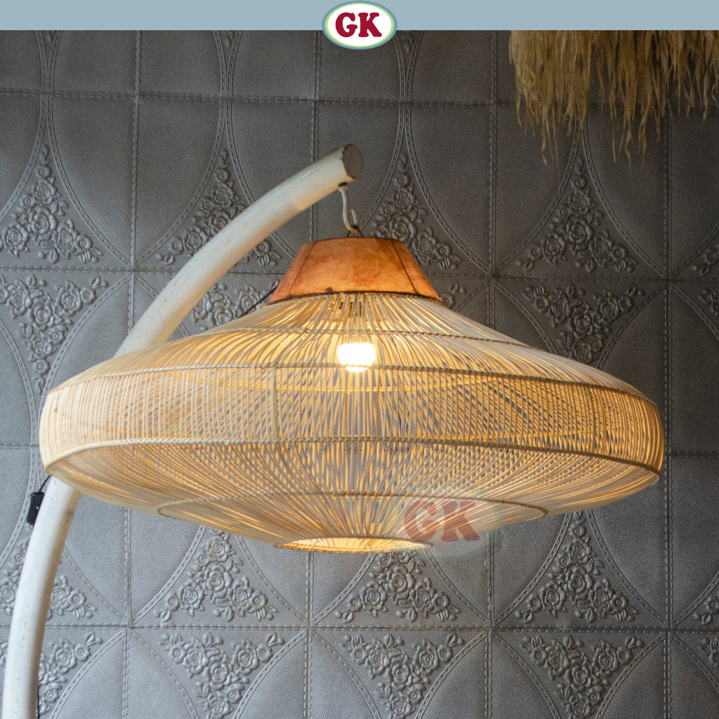 Kap Lampu Gantung Rotan DONUT 05 D100 - Handwoven Rattan UFO Pendant Lampshade Japandi Natural Decor for Cafe, Home, Resto or Villa.