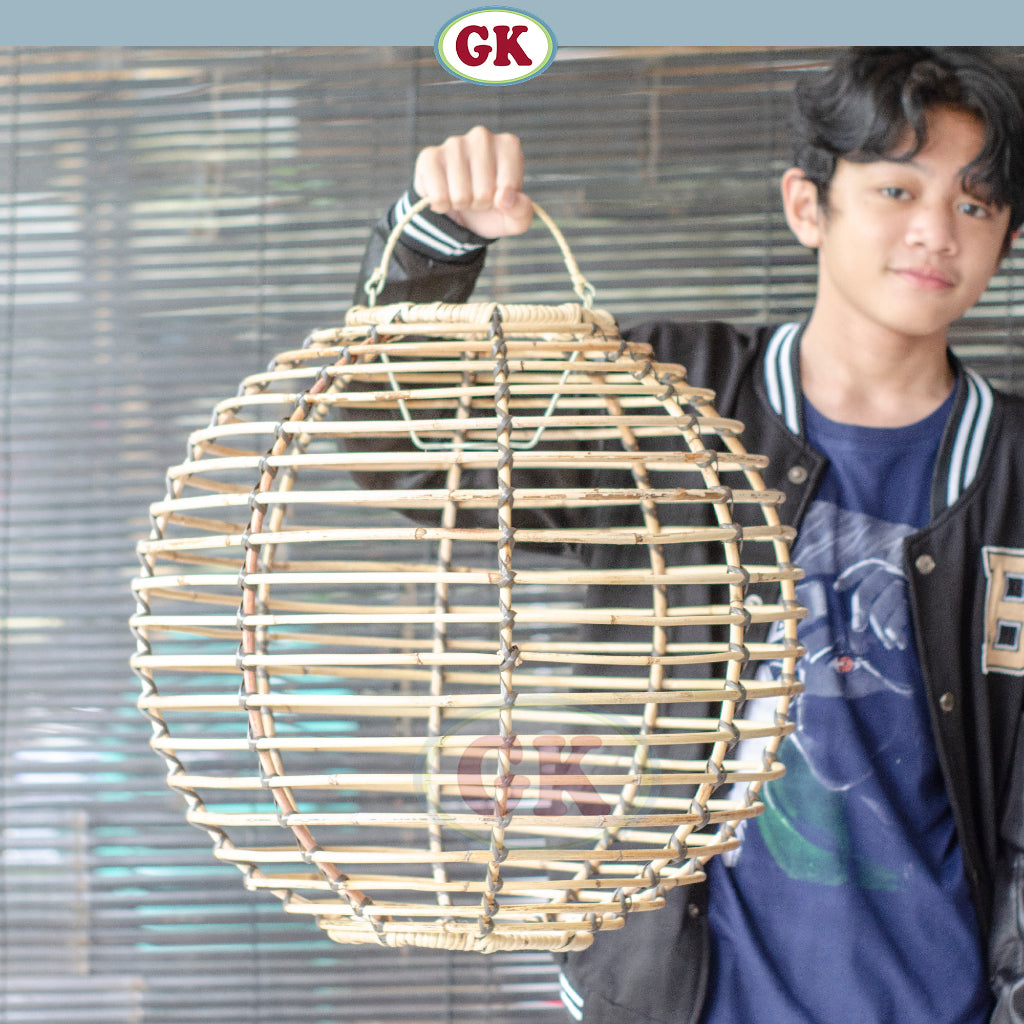 Kap Lampu Gantung Rotan BASIC 44 D50 - Rattan Unique Lantern Ornamental For Natural Atmosphere in Home, Resto, Cafe, Hotel or Villa.