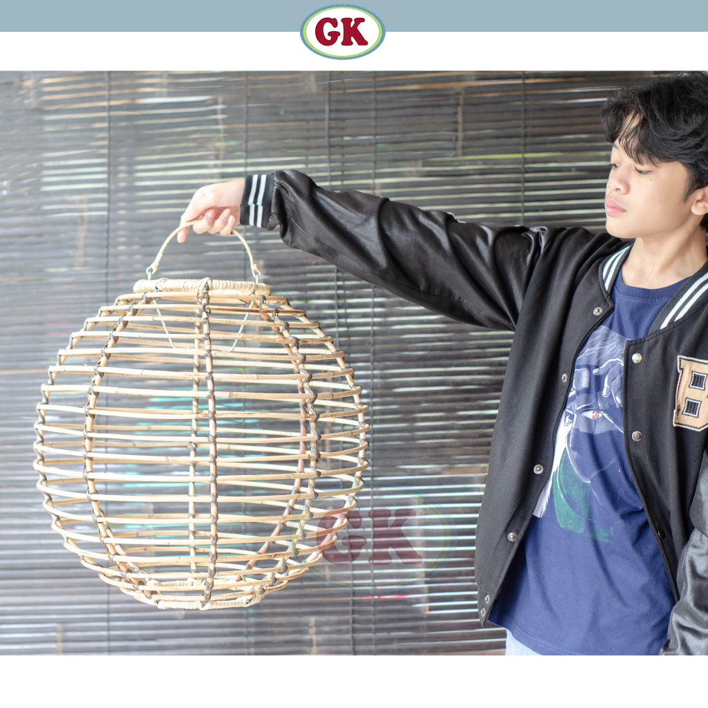 Kap Lampu Gantung Rotan BASIC 44 D50 - Rattan Unique Lantern Ornamental For Natural Atmosphere in Home, Resto, Cafe, Hotel or Villa.