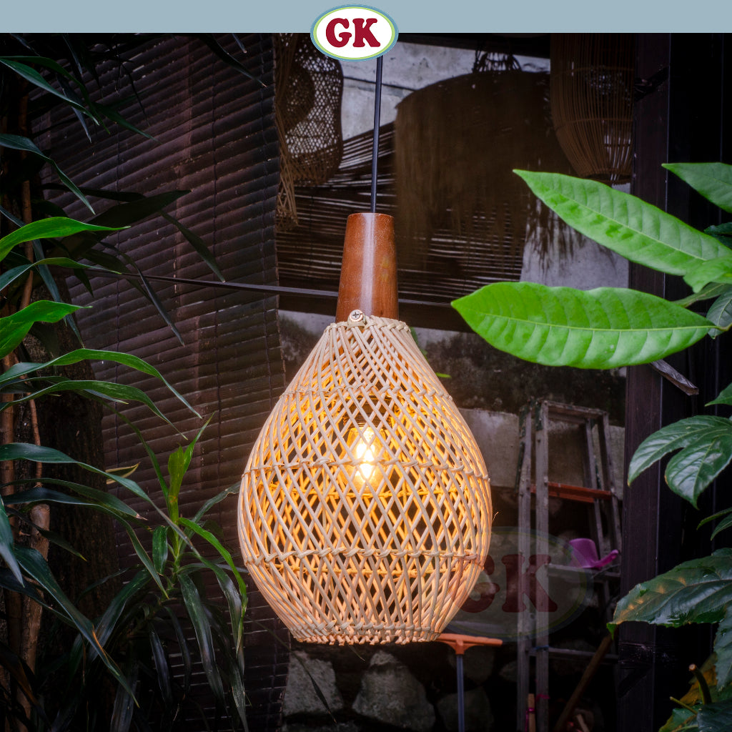 Kap Lampu Gantung Rotan KUBAH 07 - Minimalis Dekorasi Lampu Kayu Gantung
