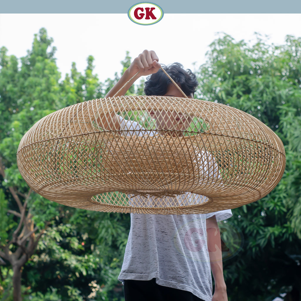 Kap Lampu Gantung Rotan DONUT 01 D85 - Japandi Style Handwoven Rattan Pendant Lampshade for Minimalist Tropical Decor in Home, Café, Resto, Hotel or Villa.