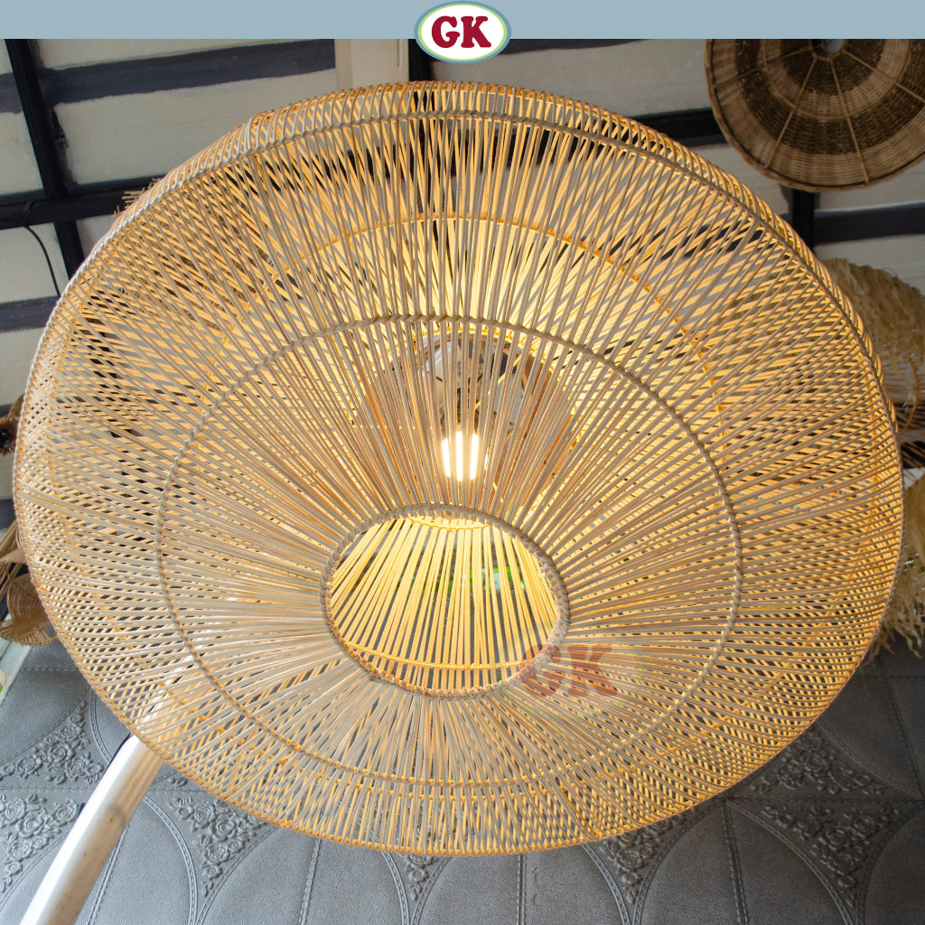 Kap Lampu Gantung Rotan DONUT 05 D100 - Handwoven Rattan UFO Pendant Lampshade Japandi Natural Decor for Cafe, Home, Resto or Villa.