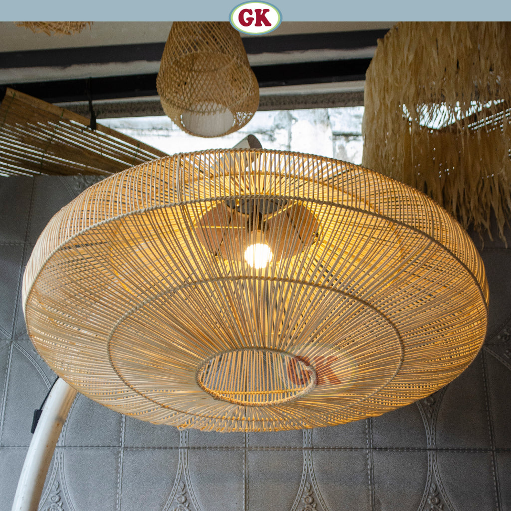 Kap Lampu Gantung Rotan DONUT 05 D100 - Handwoven Rattan UFO Pendant Lampshade Japandi Natural Decor for Cafe, Home, Resto or Villa.