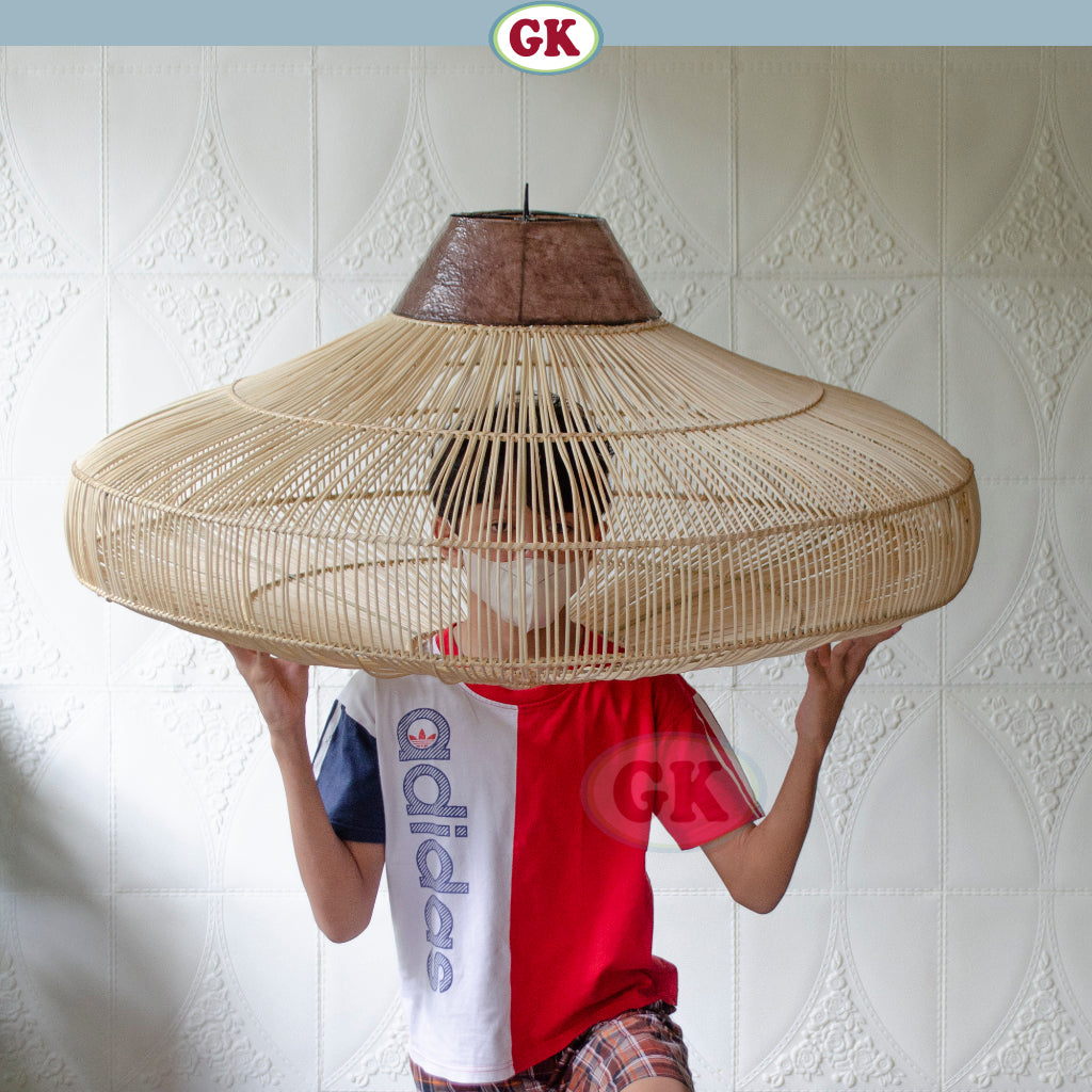 Kap Lampu Gantung Rotan DONUT 05 D100 - Handwoven Rattan UFO Pendant Lampshade Japandi Natural Decor for Cafe, Home, Resto or Villa.