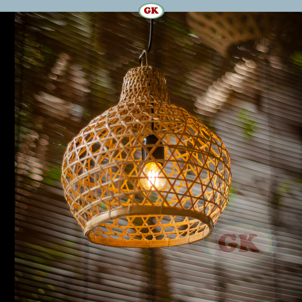 Kap Lampu Gantung Bambu BAMBOO 11 D30 - Tropical Bamboo Pendant Lampshade with Natural Texture for Cafe, Hotel, or Cozy Home Spaces.