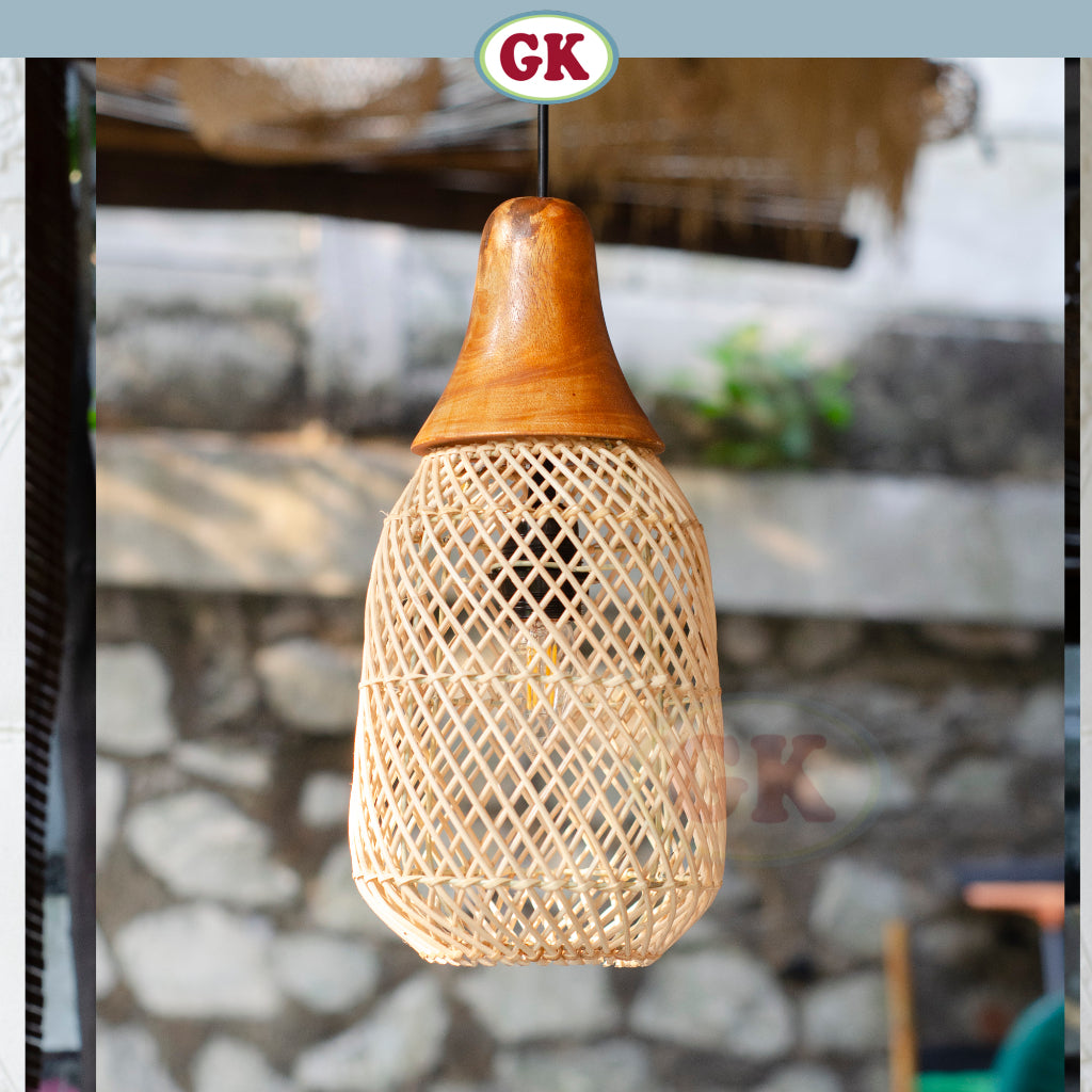 Kap Lampu Gantung Rotan KUBAH 06 - Minimalis Dekorasi Lampu Kayu Gantung