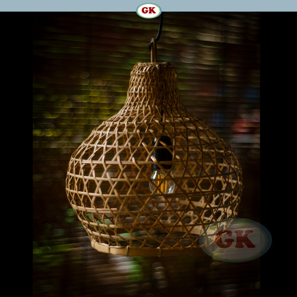 Kap Lampu Gantung Bambu BAMBOO 11 D30 - Tropical Bamboo Pendant Lampshade with Natural Texture for Cafe, Hotel, or Cozy Home Spaces.