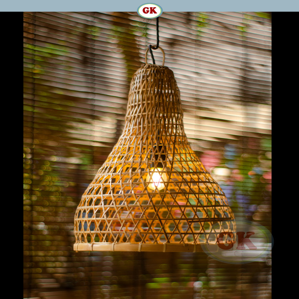 Kap Lampu Gantung Bambu BAMBOO 09 - Tropical Bamboo Pendant Lampshade with Natural Texture for Cafe, Hotel, or Cozy Home Spaces.