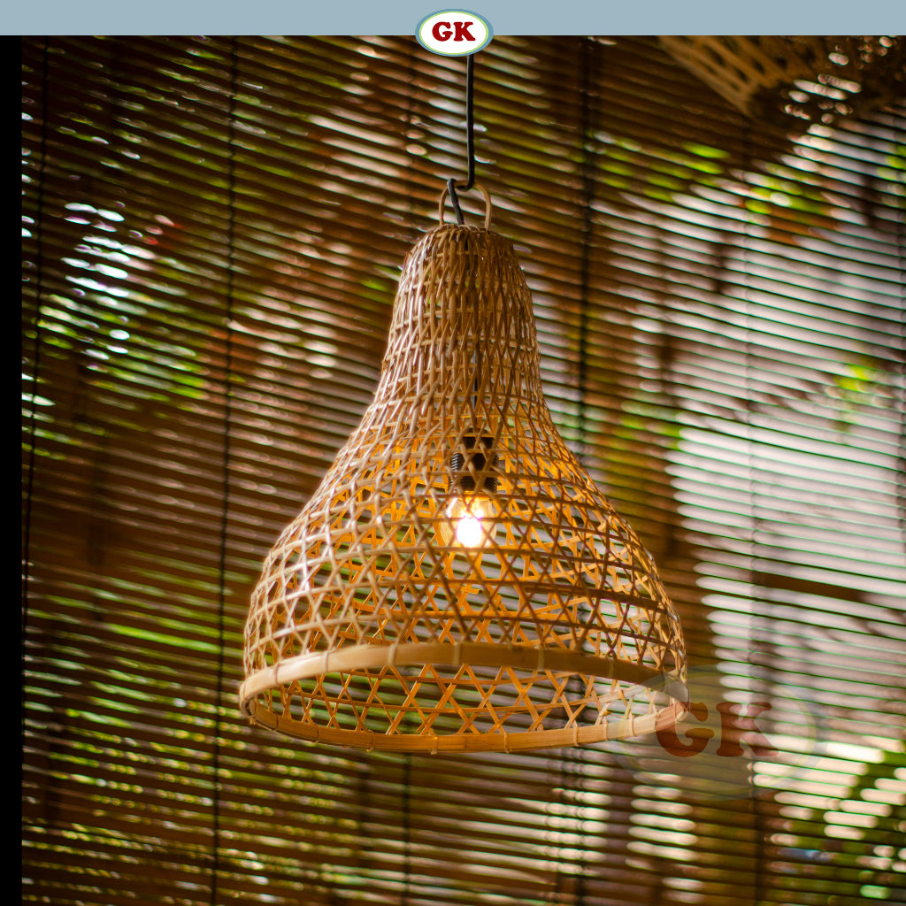Kap Lampu Gantung Bambu BAMBOO 09 - Tropical Bamboo Pendant Lampshade with Natural Texture for Cafe, Hotel, or Cozy Home Spaces.