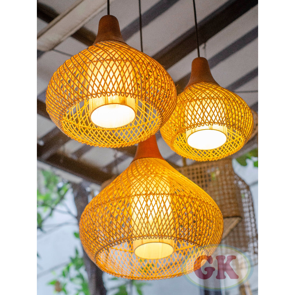 Kap Lampu Gantung Rotan KUBAH 20 Set - Dekorasi Lampu Kombinasi 3 Ukuran