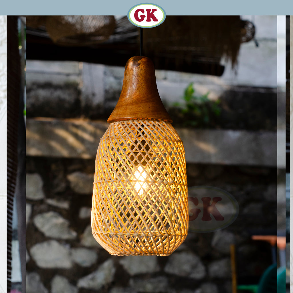 Kap Lampu Gantung Rotan KUBAH 06 - Minimalis Dekorasi Lampu Kayu Gantung