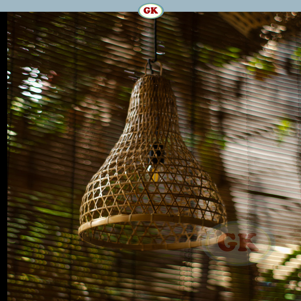Kap Lampu Gantung Bambu BAMBOO 09 - Tropical Bamboo Pendant Lampshade with Natural Texture for Cafe, Hotel, or Cozy Home Spaces.