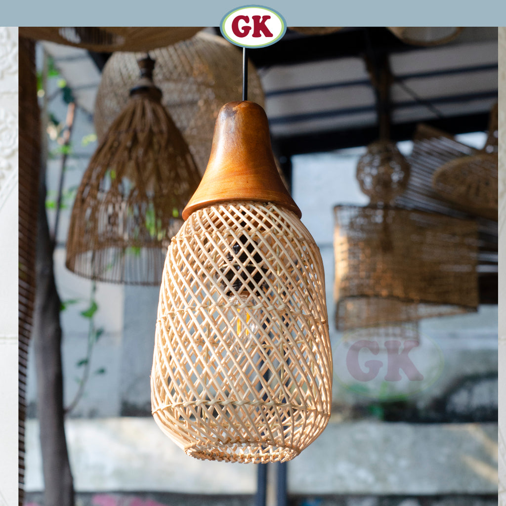 Kap Lampu Gantung Rotan KUBAH 06 - Minimalis Dekorasi Lampu Kayu Gantung