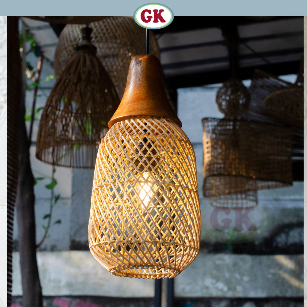 Kap Lampu Gantung Rotan KUBAH 06 - Minimalis Dekorasi Lampu Kayu Gantung