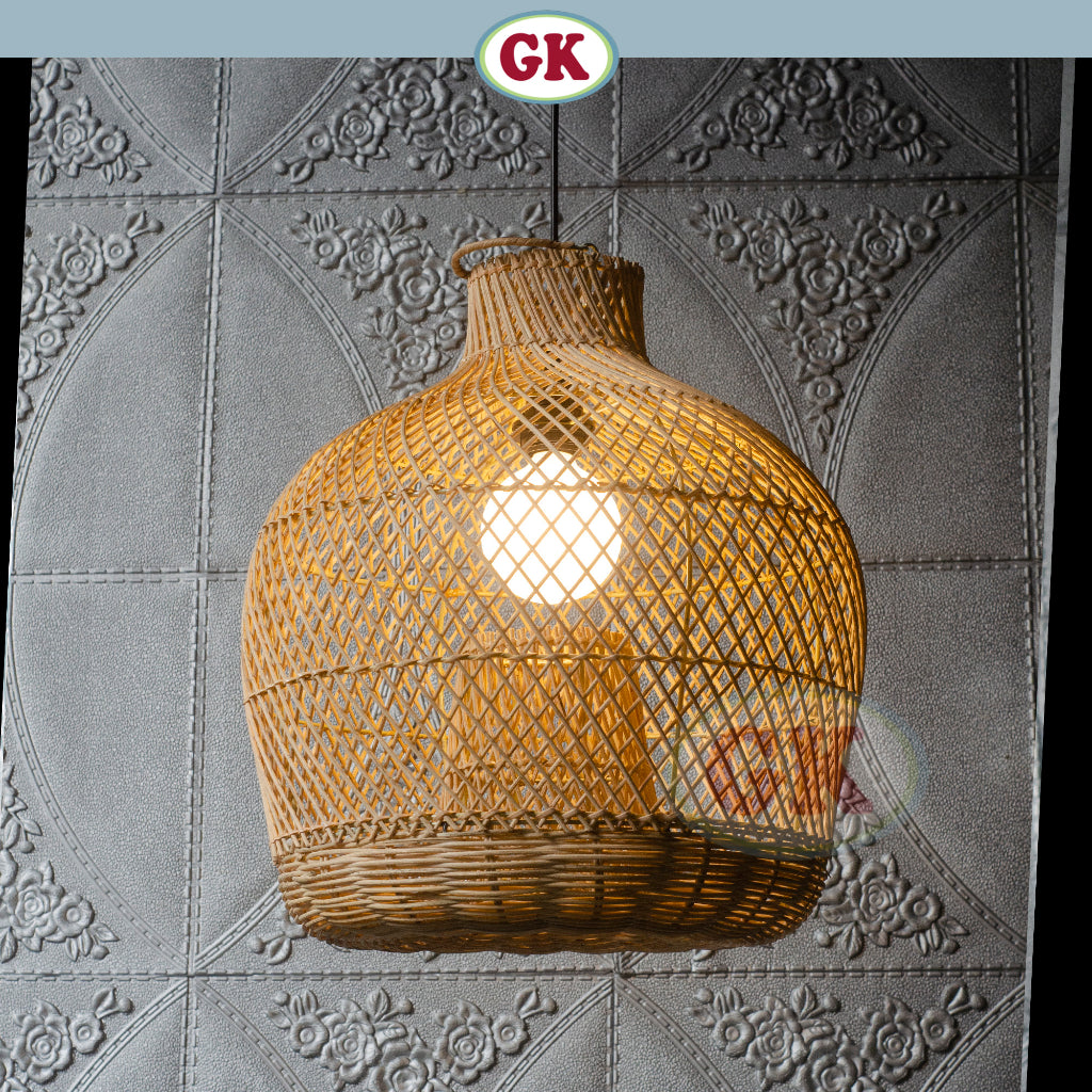 Kap Lampu Gantung Rotan BASIC 32 D40 - Rattan Unique Interior Lamp Decoration For Cozy Cafe, Resto or Home.