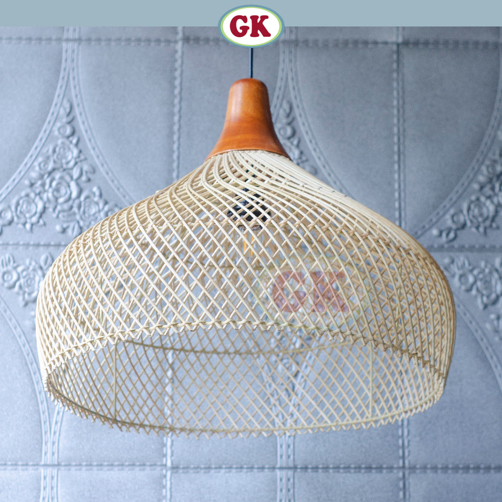 Kap Lampu Gantung Rotan KUBAH 13 D50 - Dekorasi Lampu Kayu Cafe