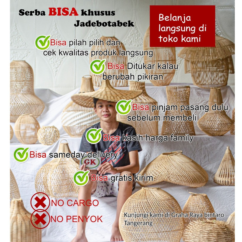 Kap Lampu Gantung Bambu JARI-JARI 02 - Handcrafted Rattan Unique Lampshade Perfect Interior Decor for Cafe, Resto, Hotel or Home.