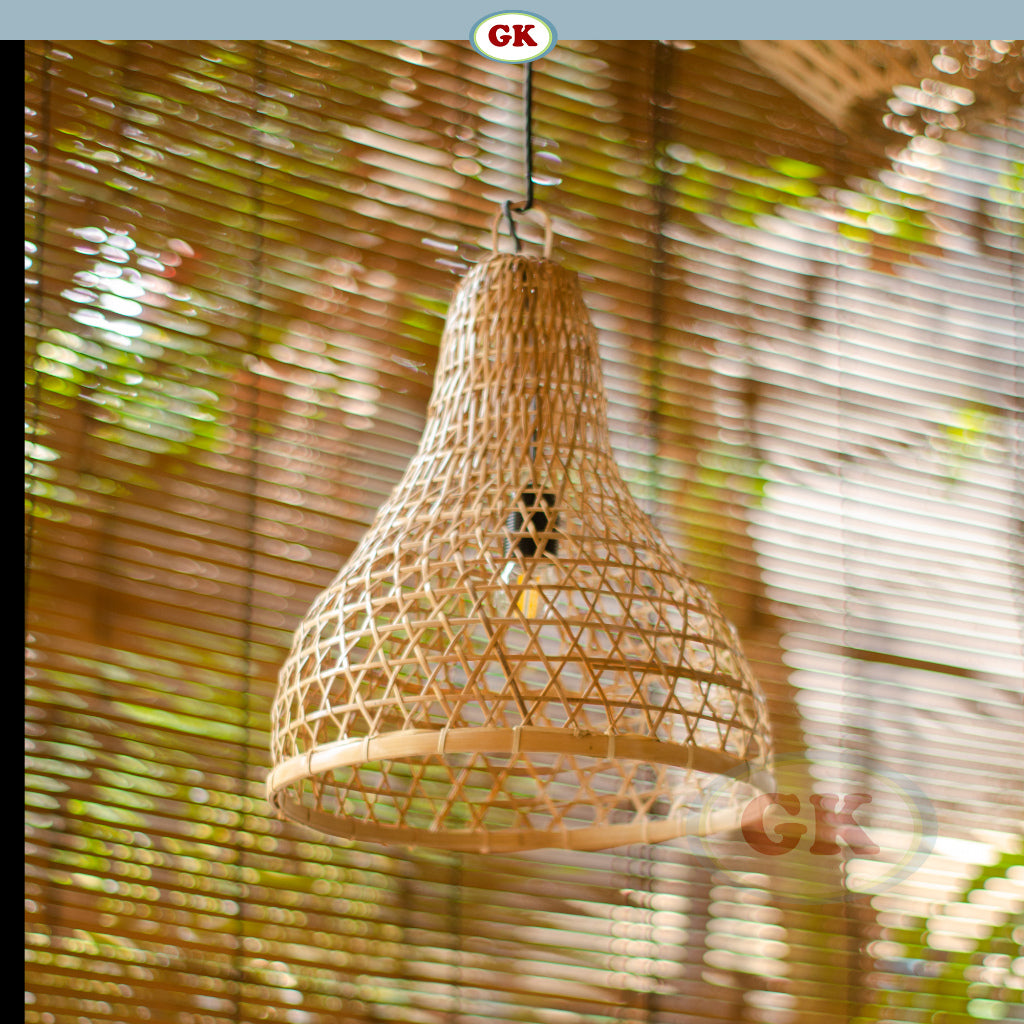 Kap Lampu Gantung Bambu BAMBOO 09 - Tropical Bamboo Pendant Lampshade with Natural Texture for Cafe, Hotel, or Cozy Home Spaces.