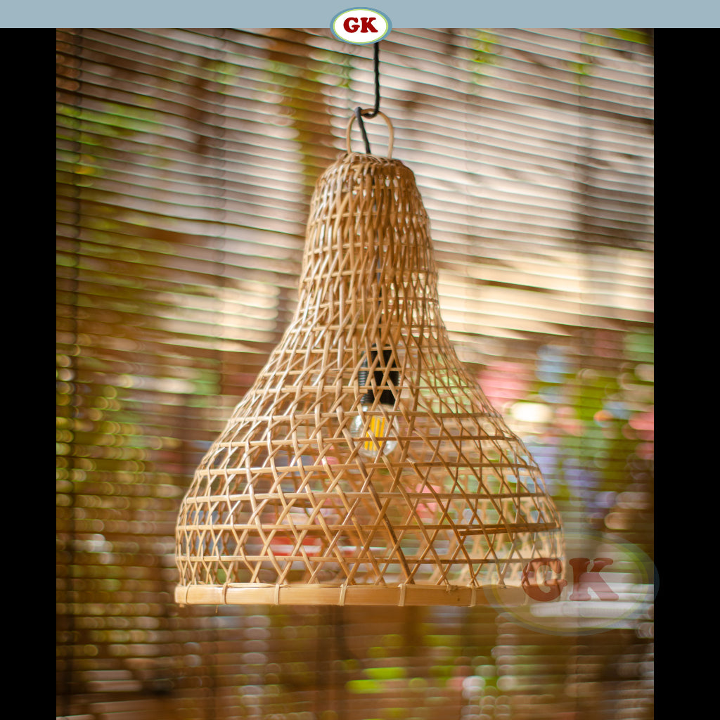 Kap Lampu Gantung Bambu BAMBOO 09 - Tropical Bamboo Pendant Lampshade with Natural Texture for Cafe, Hotel, or Cozy Home Spaces.