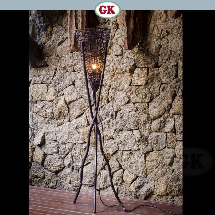 Kap Lampu Stand Rotan VINTAGE 22 D30 - Handwoven Rattan Standing Lampshade Rustic Natural Decor for Home, Cafe, Resto, Hotel or Villa.