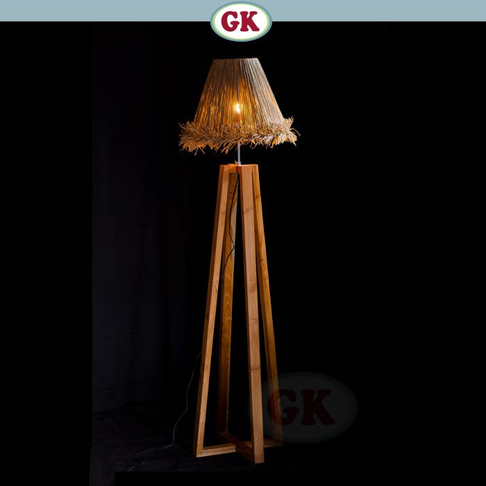 Kap Lampu Standing Rotan RUSTIC 32 D40 - Modern Japandi Rattan Tripod Floor Lampshade for Natural Minimalist Interior in Home, Resto, Cafe, or Villa.