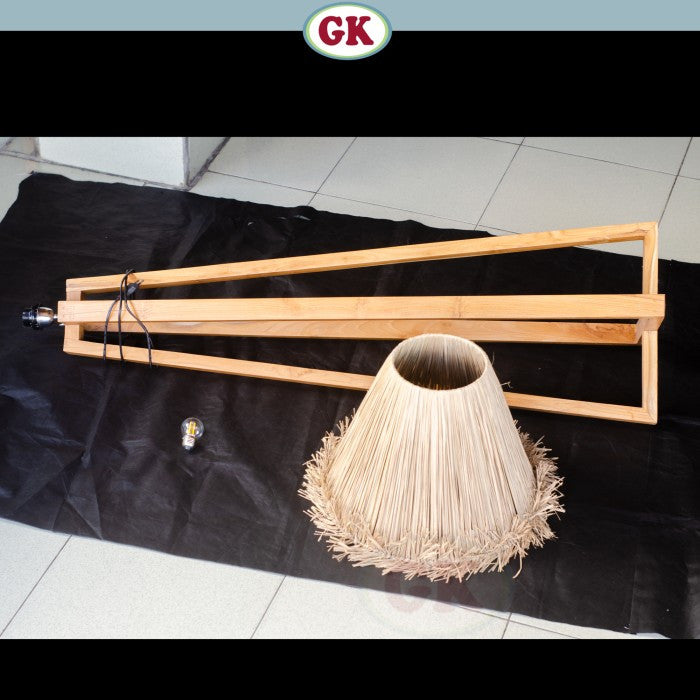 Kap Lampu Standing Rotan RUSTIC 32 D40 - Modern Japandi Rattan Tripod Floor Lampshade for Natural Minimalist Interior in Home, Resto, Cafe, or Villa.
