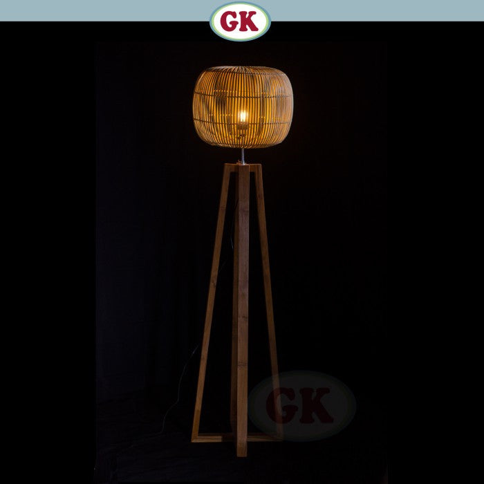 Kap Lampu Standing Rotan BASIC 90 D40 - Modern Japandi Rattan Tripod Floor Lampshade for Natural Minimalist Interior in Home, Resto, Cafe, or Villa.