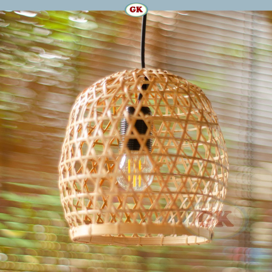 Kap Lampu Gantung Bambu BAMBOO 10 D20 - Tropical Bamboo Pendant Lampshade with Natural Texture for Cafe, Hotel, or Cozy Home Spaces.