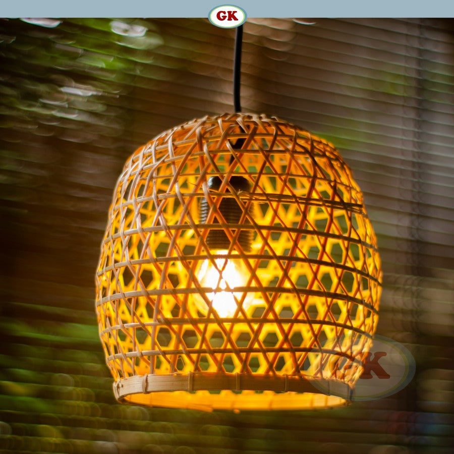 Kap Lampu Gantung Bambu BAMBOO 10 D20 - Tropical Bamboo Pendant Lampshade with Natural Texture for Cafe, Hotel, or Cozy Home Spaces.