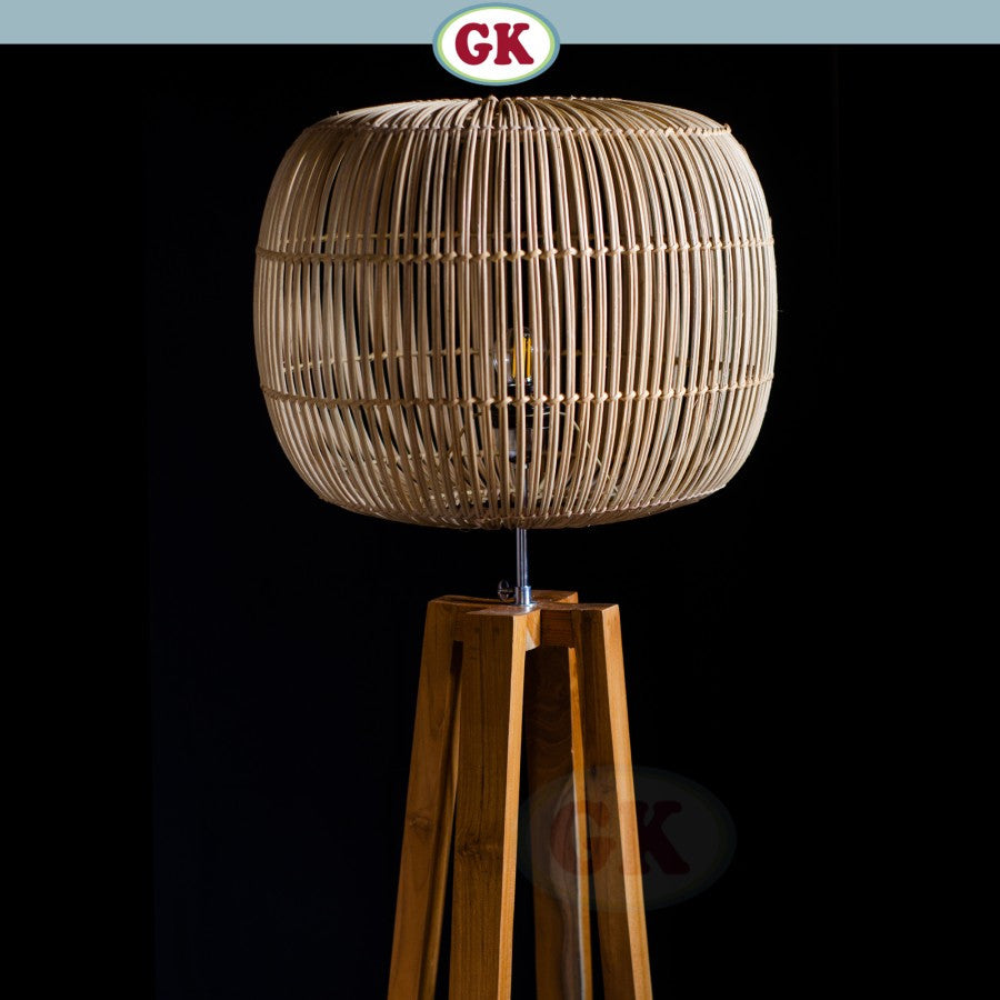 Kap Lampu Standing Rotan BASIC 90 D40 - Modern Japandi Rattan Tripod Floor Lampshade for Natural Minimalist Interior in Home, Resto, Cafe, or Villa.