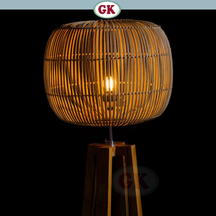 Kap Lampu Standing Rotan BASIC 90 D40 - Modern Japandi Rattan Tripod Floor Lampshade for Natural Minimalist Interior in Home, Resto, Cafe, or Villa.
