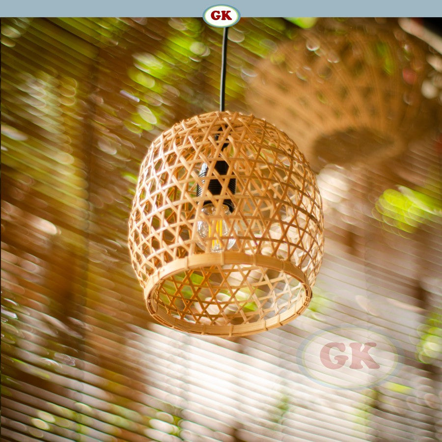 Kap Lampu Gantung Bambu BAMBOO 10 D20 - Tropical Bamboo Pendant Lampshade with Natural Texture for Cafe, Hotel, or Cozy Home Spaces.
