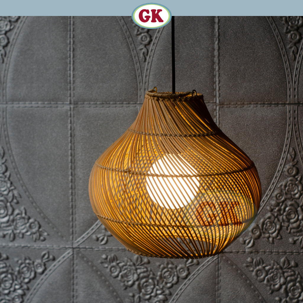 Kap Lampu Gantung Rotan BASIC 33 D30 - Rattan Unique Interior Lamp Decoration For Cozy Cafe, Resto or Home.