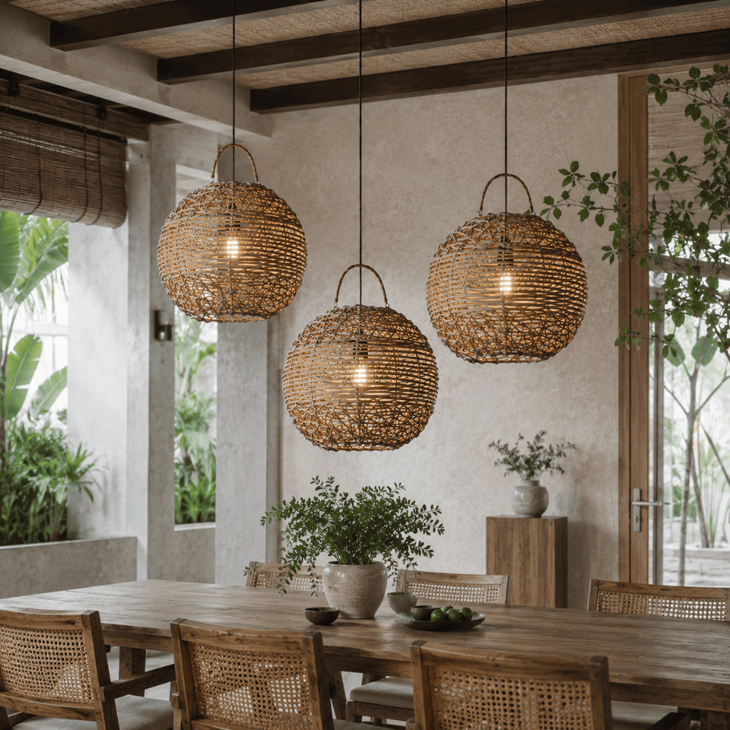 Kap Lampu Gantung Rotan BASIC 42 D30 - Rattan Unique Lantern Ornamental For Natural Atmosphere in Home, Resto, Cafe, Hotel, or Villa.