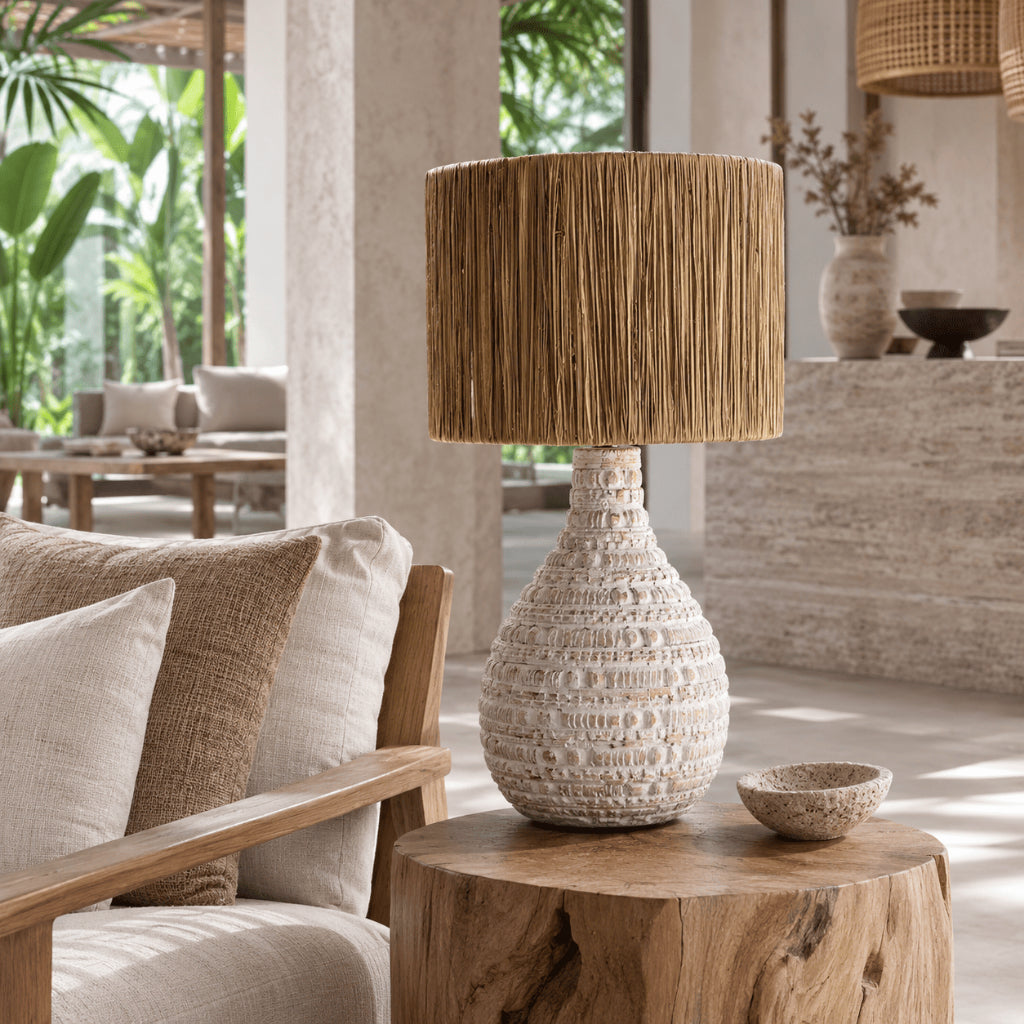 Kap Lampu Meja Rotan RUSTIC 23 D30 - Handwoven Rattan Table Lampshade Elegant Natural Decor for Bedroom, Livingroom, Lounge or Workspace.