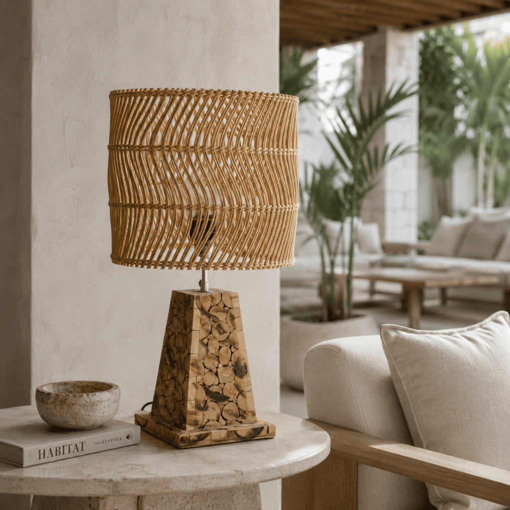 Kap Lampu Meja Rotan RUSTIC 16 D30 - Handwoven Rattan Table Lampshade Elegant Natural Decor for Bedroom, Livingroom, Lounge or Workspace.
