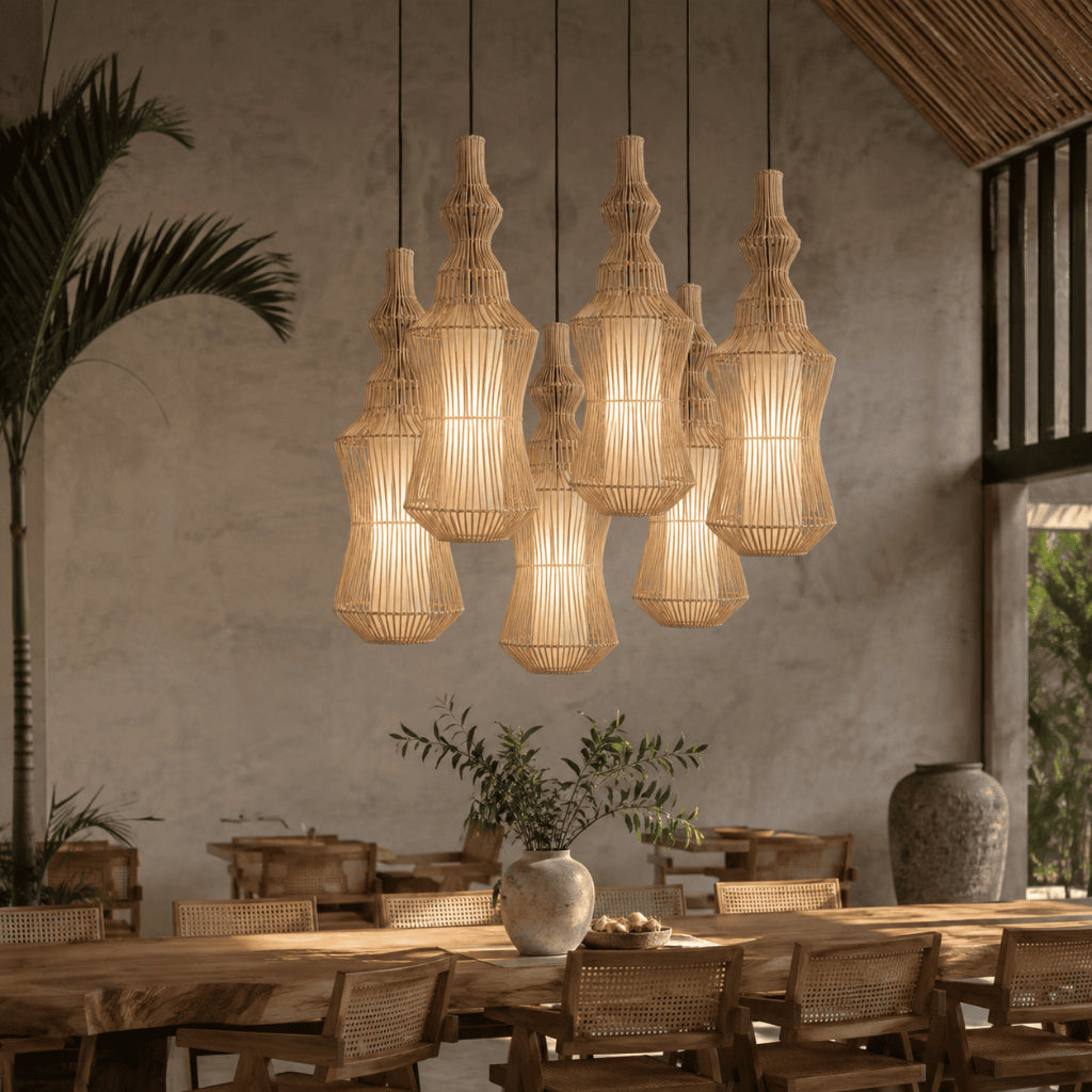 Kap Lampu Gantung Rotan LENTERA 16 D20 - Elegant Handwoven Lantern Pendant Lamp for Oriental or Japandi Interior Decor.