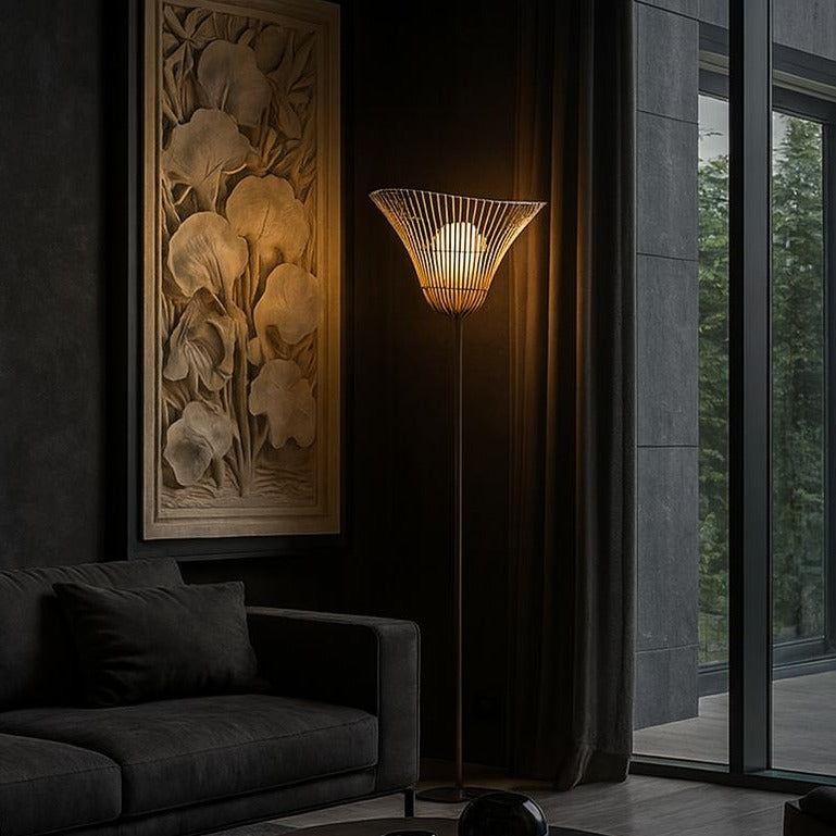 Kap Lampu Standing Rotan RUSTIC 56 D50 - Artistic Lampshade Perfect Interior Decor for Livingroom, Bedroom, or Longue.