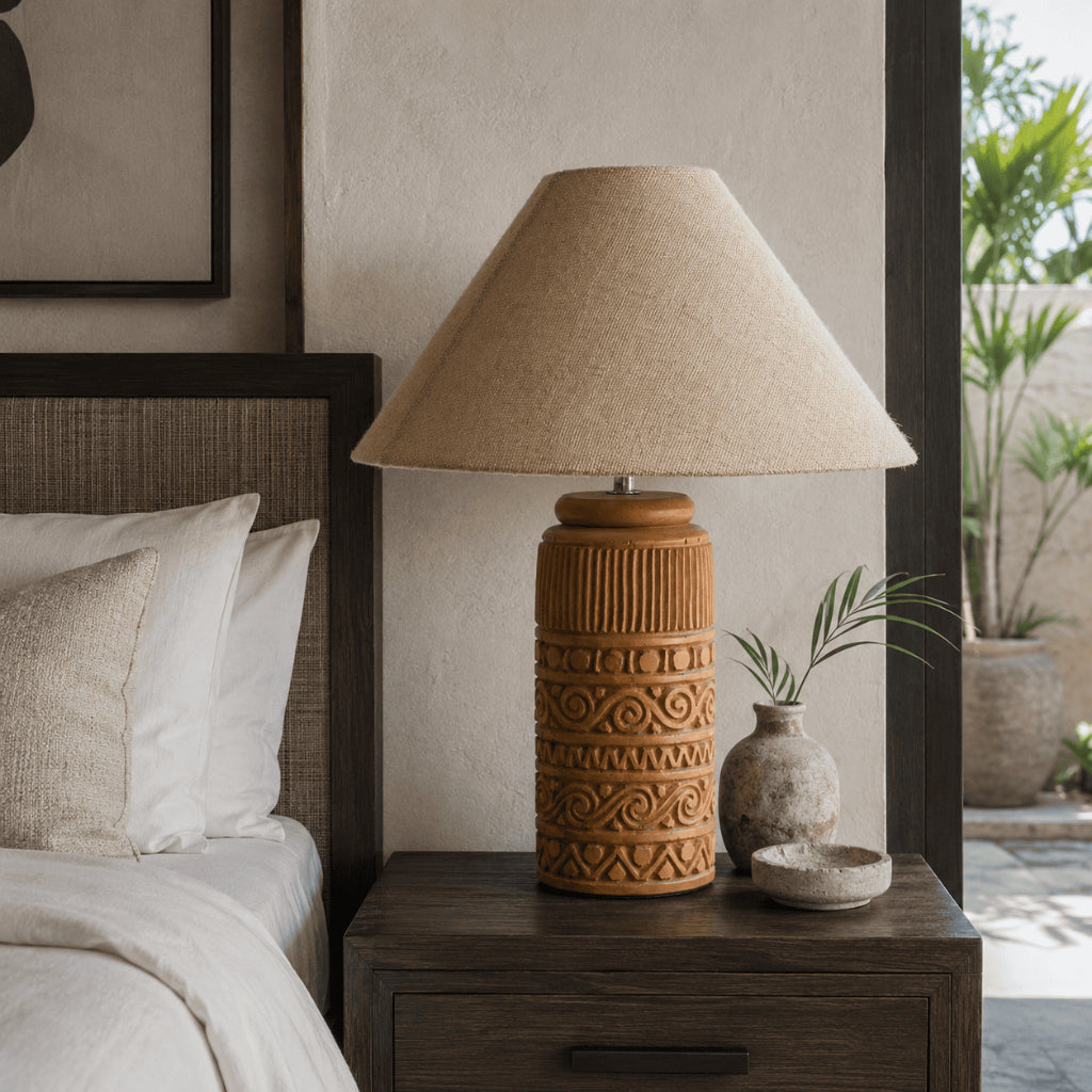 Kap Lampu Meja Rotan RUSTIC 21 D30 - Handwoven Rattan Table Lampshade Elegant Natural Decor for Bedroom, Livingroom, Lounge or Workspace.