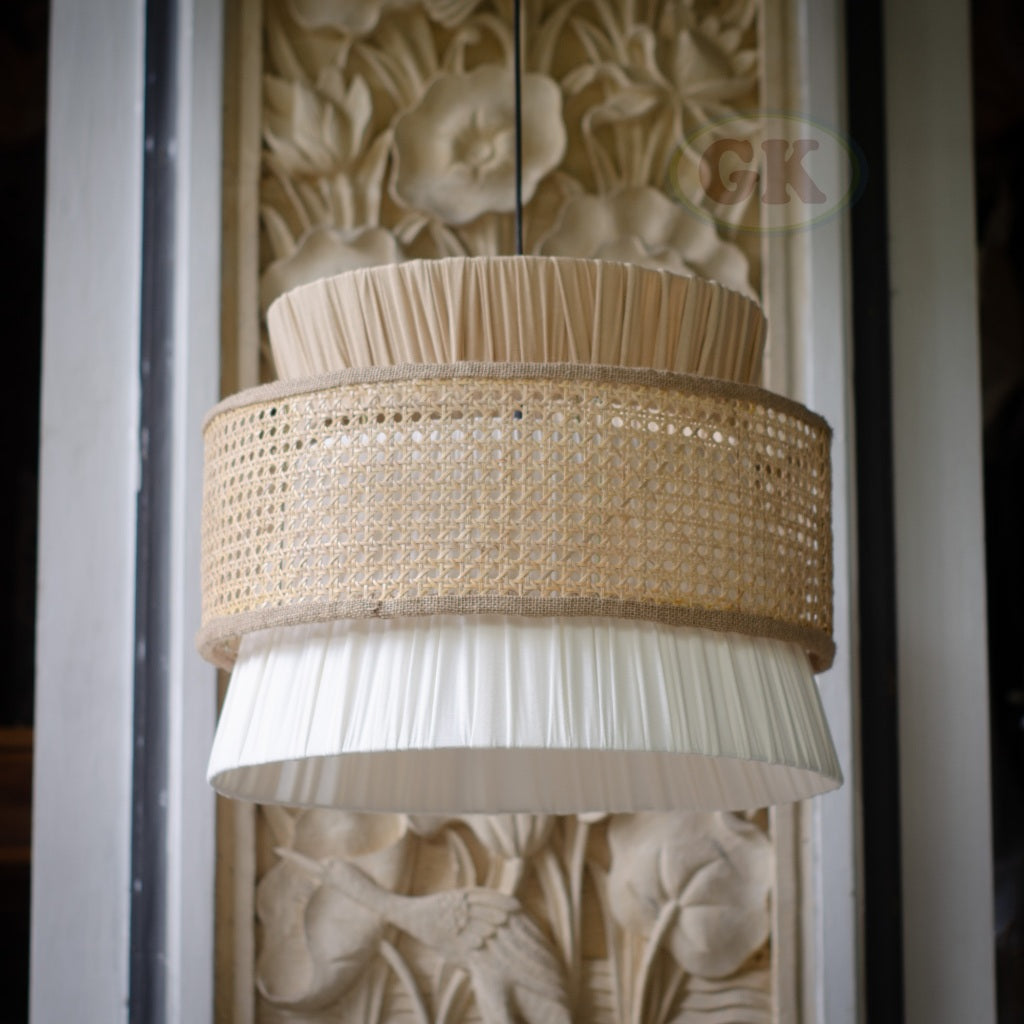 Kap Lampu Gantung Kain NORDIC 07 D50 - Artistic Modern Minimalist Rattan Lampshade Perfect Interior Decor for Livingroom, Bedroom, or Longue.
