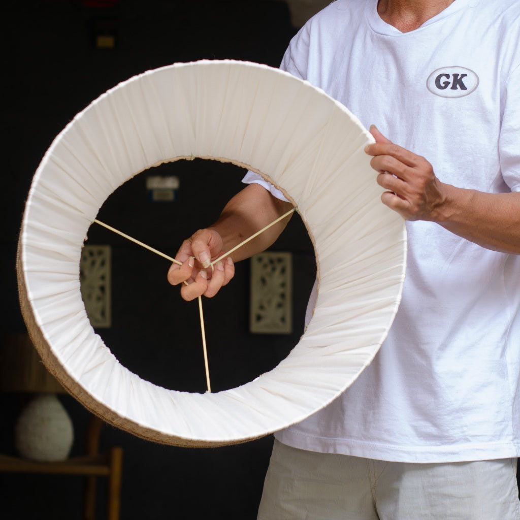 Kap Lampu Gantung Kain NORDIC 07 D50 - Artistic Modern Minimalist Rattan Lampshade Perfect Interior Decor for Livingroom, Bedroom, or Longue.