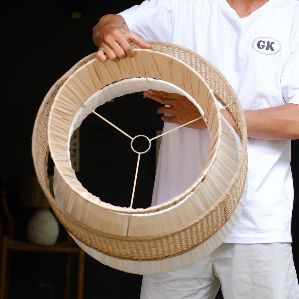Kap Lampu Gantung Kain NORDIC 07 D50 - Artistic Modern Minimalist Rattan Lampshade Perfect Interior Decor for Livingroom, Bedroom, or Longue.