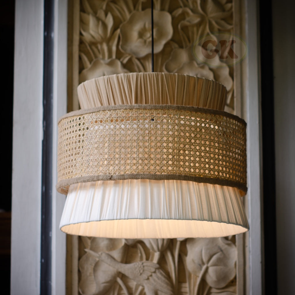 Kap Lampu Gantung Kain NORDIC 07 D50 - Artistic Modern Minimalist Rattan Lampshade Perfect Interior Decor for Livingroom, Bedroom, or Longue.