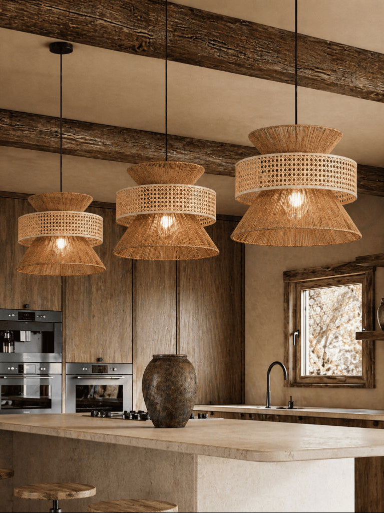 Kap Lampu Gantung Kain NORDIC 05 D50 - Artistic Modern Minimalist Rattan Lampshade Perfect Interior Decor for Livingroom, Bedroom, or Longue.